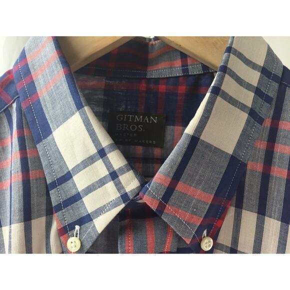 Gitman Bros Cotton Red White Blue Plaid LS Button Front Shirt Sz L - Picture 2 of 5